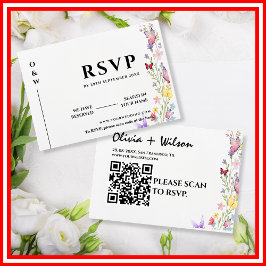 Tarjeta De Confirmación De Asistencia Elegante Boda Boho Wildflower Floral Butterflies