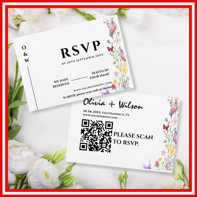 Tarjeta De Confirmación De Asistencia Elegante Boda Boho Wildflower Floral Butterflies (Subido por el creador)