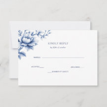 Elegante boda botánica floral de chinoiserie azul