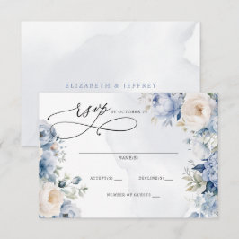 Tarjeta De Confirmación De Asistencia Elegante Boda Botánico Dusty Blue Floral