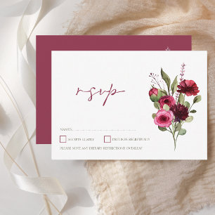 Tarjeta De Confirmación De Asistencia Elegante Boda Burgundy Floral Bouquet