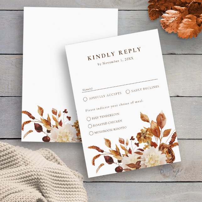 Tarjeta De Confirmación De Asistencia Elegante Boda Caída (Elegant Fall Watercolor Floral Wedding RSVP Card by Painted Paperie
)