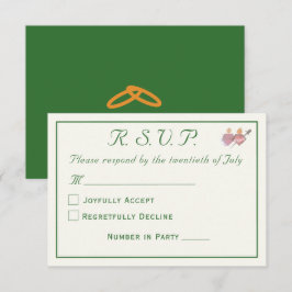 Tarjeta De Confirmación De Asistencia Elegante Boda Católica de Dos Corazones Verde Bosq