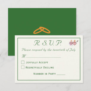 Tarjeta De Confirmación De Asistencia Elegante Boda Católica de Dos Corazones Verde Bosq