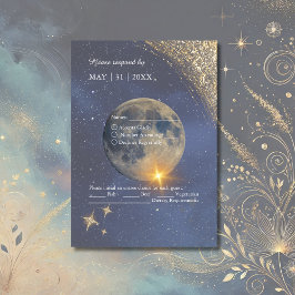 Tarjeta De Confirmación De Asistencia elegante boda celeste galaxia azul celeste