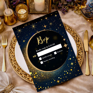 Tarjeta De Confirmación De Asistencia Elegante boda celestial de la luna mística