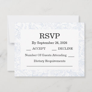 Tarjeta De Confirmación De Asistencia Elegante Boda Chinoiserie Floral Azul
