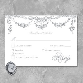 Tarjeta De Confirmación De Asistencia Elegante Boda Chinoiserie gris victoriano francés