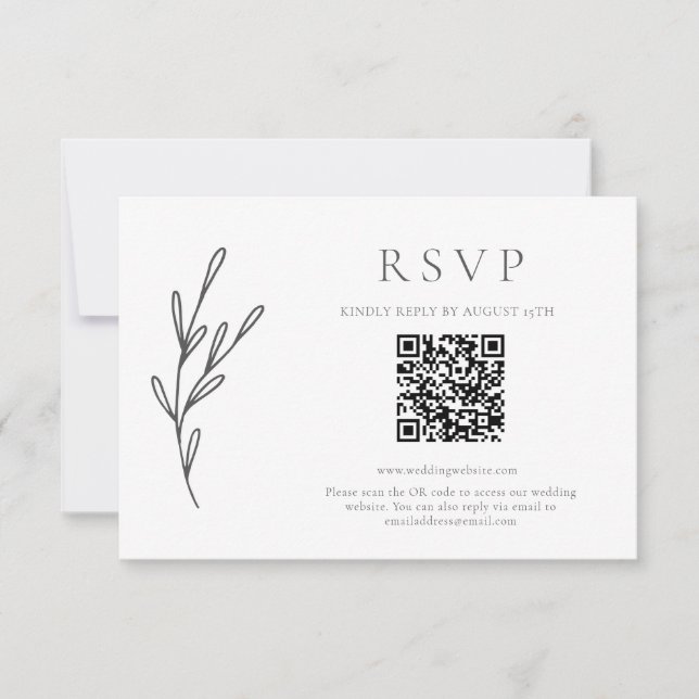Tarjeta De Confirmación De Asistencia Elegante Boda clásico código QR monocromo (Anverso)