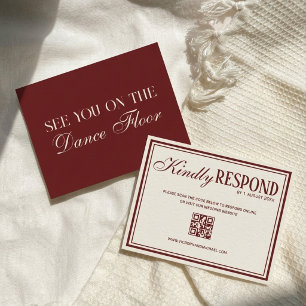 Tarjeta De Confirmación De Asistencia Elegante Boda Código QR Marfil Burgundy de Dinero 