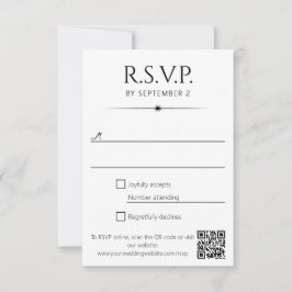 Tarjeta De Confirmación De Asistencia Elegante Boda Código QR Negro Blanco Flare