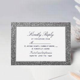 Tarjeta De Confirmación De Asistencia Elegante Boda con Brillo de Plata