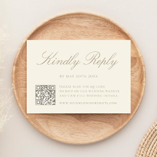 Tarjeta De Confirmación De Asistencia Elegante Boda con Código QR en Marfil