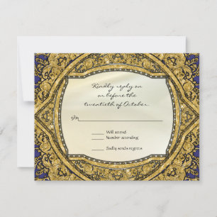Tarjeta De Confirmación De Asistencia Elegante Boda con Remolino Marroquí y Brillo Dorad