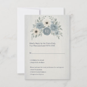 Tarjeta De Confirmación De Asistencia Elegante Boda con Sello de Cera Floral Azul Polvor
