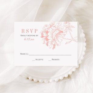 Tarjeta De Confirmación De Asistencia Elegante Boda Coral Gray Floral Peony