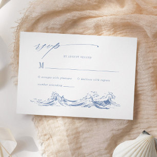 Tarjeta De Confirmación De Asistencia Elegante Boda Costera Marina Azul