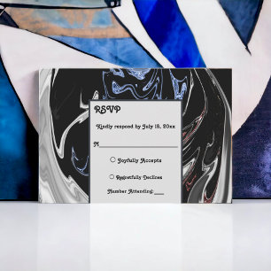 Tarjeta De Confirmación De Asistencia Elegante Boda de abstracto azul blanco negro minim