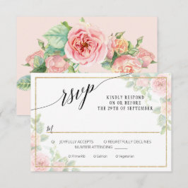 Tarjeta De Confirmación De Asistencia Elegante Boda de acuarela con guion floral de oro