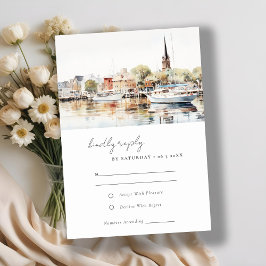 Tarjeta De Confirmación De Asistencia Elegante Boda de acuarela de Annapolis Maryland