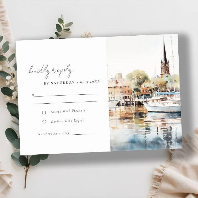 Tarjeta De Confirmación De Asistencia Elegante Boda de acuarela de Annapolis Maryland (Subido por el creador)