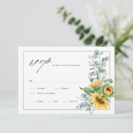 Tarjeta De Confirmación De Asistencia Elegante Boda de Acuarela de Girasol y Eucalipto
