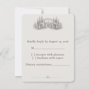Tarjeta De Confirmación De Asistencia Elegante boda de acuarela de villa italiana