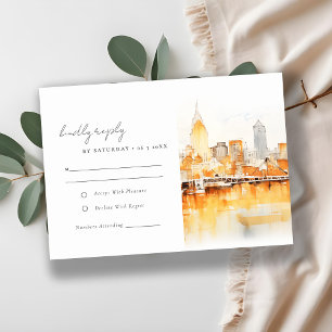 Tarjeta De Confirmación De Asistencia Elegante Boda de acuarela en Nashville City Skylin