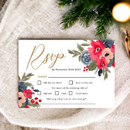 Tarjeta De Confirmación De Asistencia Elegante Boda de acuarela floral de invierno rústi