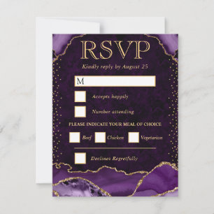 Tarjeta De Confirmación De Asistencia Elegante Boda de Ágata Falsa Brillante Púrpura y D