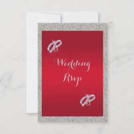 Tarjeta De Confirmación De Asistencia Elegante Boda de Anillos Rojos y Plata Sparkly Rub