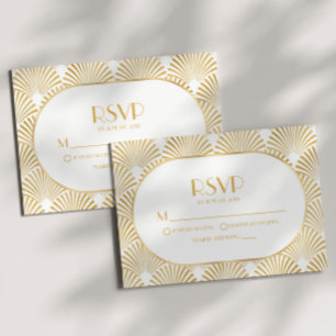 Tarjeta De Confirmación De Asistencia Elegante Boda de Art Deco Blanco y Blanco