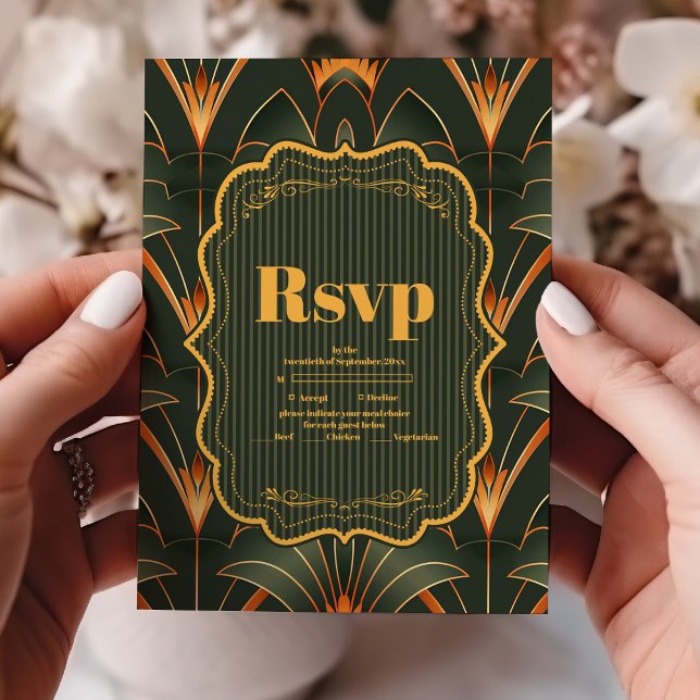 Tarjeta De Confirmación De Asistencia Elegante Boda de Art Deco Geométrico Art (Subido por el creador)