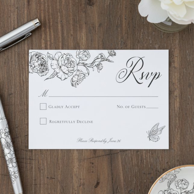 Tarjeta De Confirmación De Asistencia Elegante Boda de Aves y Escudos de la Chinoiserie  (Subido por el creador)