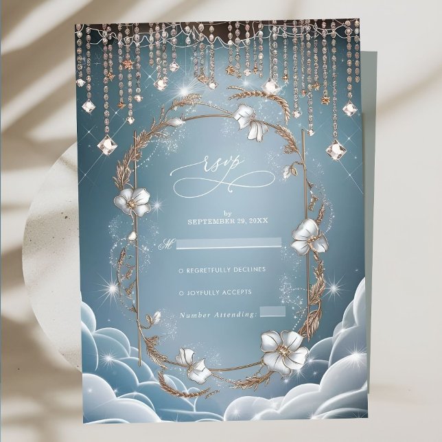 Tarjeta De Confirmación De Asistencia Elegante Boda de Blue Crystal Drops (Subido por el creador)