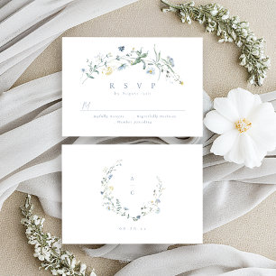 Tarjeta De Confirmación De Asistencia Elegante Boda de Boho Rústico Dusty Blue Wildflowe