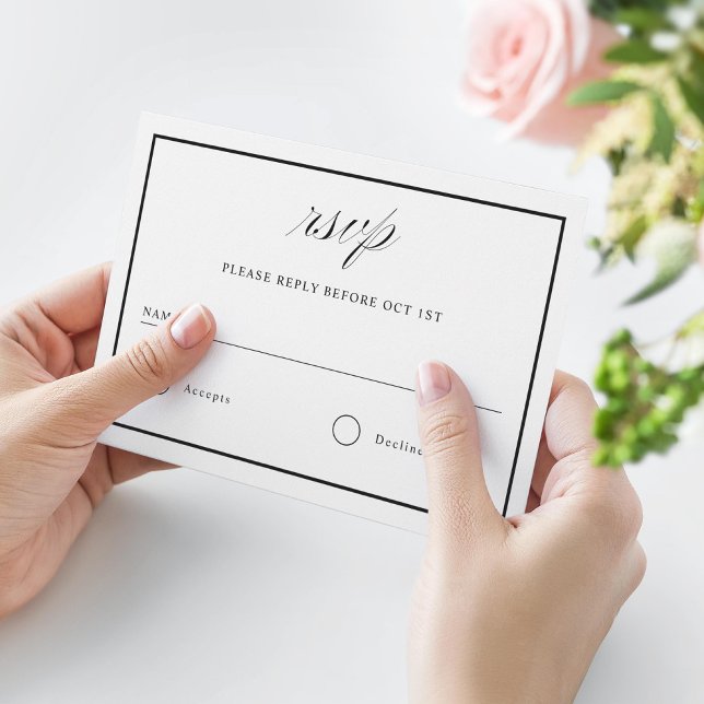 Tarjeta De Confirmación De Asistencia Elegante Boda de borde blanco y negro (Subido por el creador)
