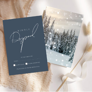 Tarjeta De Confirmación De Asistencia Elegante Boda de Bosque Nevado País de las Maravil