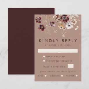 Tarjeta De Confirmación De Asistencia Elegante Boda de Caída de Flor Silvestre