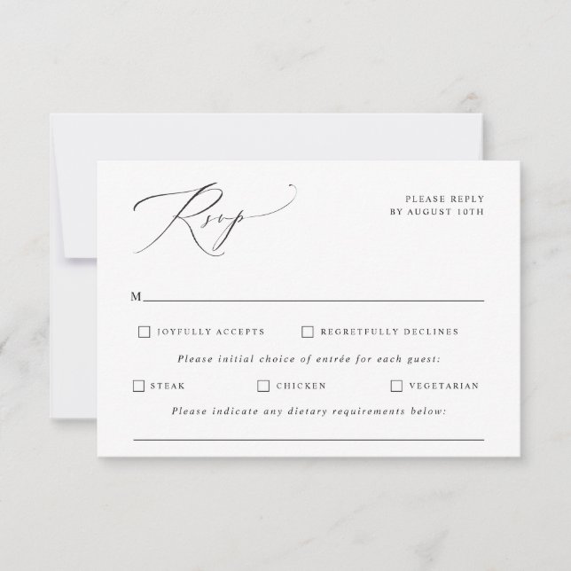 Tarjeta De Confirmación De Asistencia Elegante Boda de caligrafía de época (Anverso)