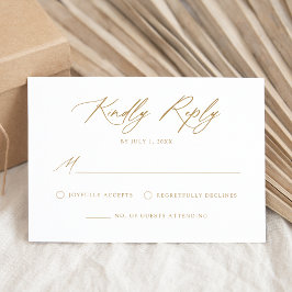 Tarjeta De Confirmación De Asistencia Elegante Boda de caligrafía de oro