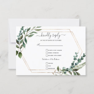 Tarjeta De Confirmación De Asistencia Elegante Boda de caligrafía de oro de la vegetació