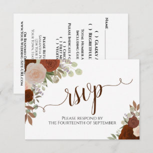 Tarjeta De Confirmación De Asistencia Elegante Boda de caligrafía floral Naranja de óxid