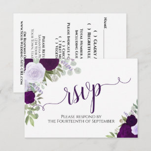 Tarjeta De Confirmación De Asistencia Elegante Boda de caligrafía floral púrpura