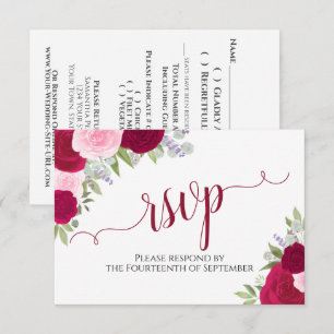 Tarjeta De Confirmación De Asistencia Elegante Boda de Caligrafía Floral Rosa Magenta