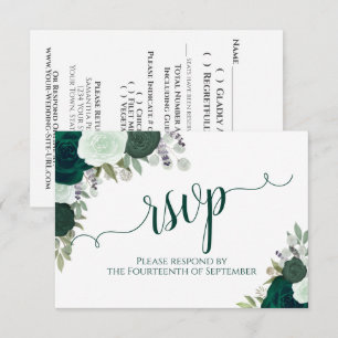 Tarjeta De Confirmación De Asistencia Elegante Boda de caligrafía floral verde esmeralda
