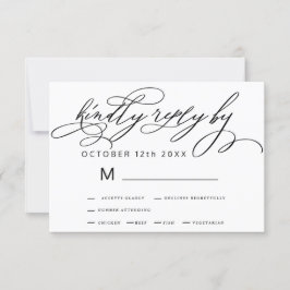 Tarjeta De Confirmación De Asistencia Elegante boda de caligrafía minimalista blanco neg
