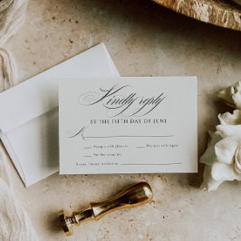 Tarjeta De Confirmación De Asistencia Elegante Boda de caligrafía negra de Ecru