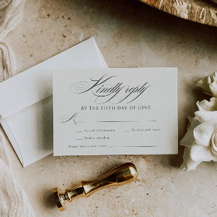 Tarjeta De Confirmación De Asistencia Elegante Boda de caligrafía negra de Ecru