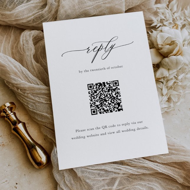 Tarjeta De Confirmación De Asistencia Elegante Boda de caligrafía simple código QR (Subido por el creador)